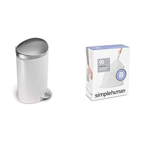 심플휴먼 [아마존베스트]Simplehuman simplehuman 6 litre semi-round step can white steel | stainless steel lid + code B 90 pack liners