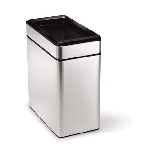 심플휴먼 [아마존베스트]Simplehuman simplehuman 10 Liter / 2.6 Gallon Profile Open Trash Can, Brushed Stainless Steel