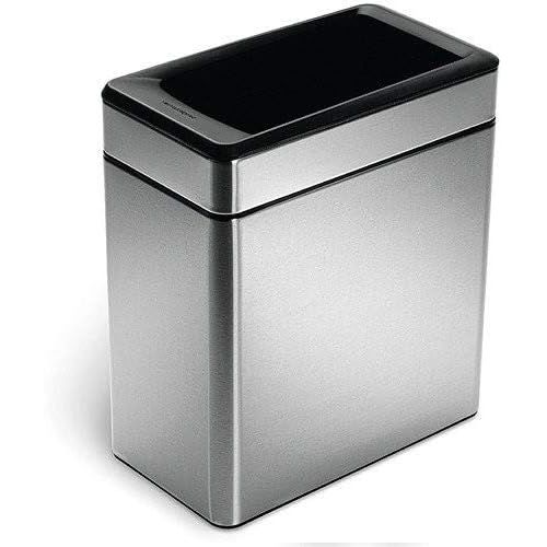 심플휴먼 [아마존베스트]Simplehuman simplehuman 10 Liter / 2.6 Gallon Profile Open Trash Can, Brushed Stainless Steel