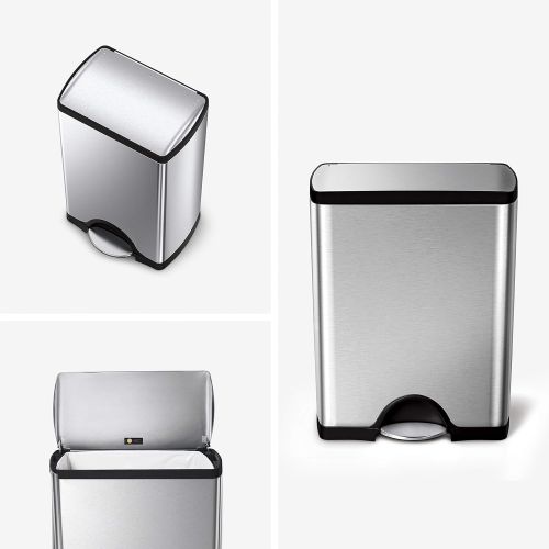 심플휴먼 [아마존베스트]Simplehuman simplehuman 50 Liter / 13.2 Gallon Stainless Steel Rectangular Kitchen Step Trash Can, Brushed Stainless Steel