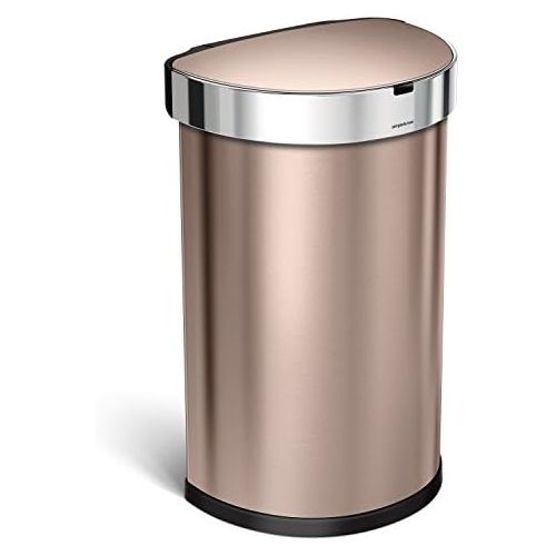 심플휴먼 [아마존베스트]Simplehuman simplehuman 45 Liter / 12 Gallon Stainless Steel Semi-Round Sensor Can, Touchless Automatic Trash Can