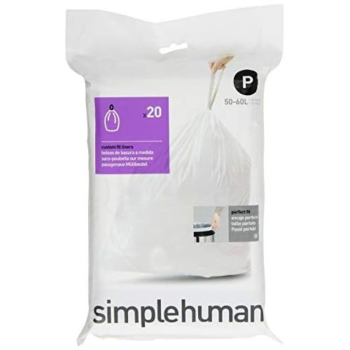 심플휴먼 [아마존베스트]Simplehuman simplehuman Custom Fit Trash Can Liner P, 50-60 L / 13-16 Gal, 20-Count
