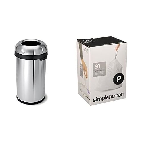 심플휴먼 [아마존베스트]Simplehuman simplehuman 60 litre bullet open can heavy-gauge brushed stainless steel + code P 60 pack liners