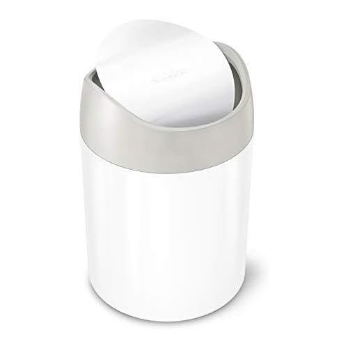 심플휴먼 [아마존베스트]Simplehuman simplehuman 1.5 Litre countertop Trash can, White Stainless Steel