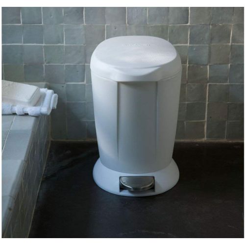 심플휴먼 [아마존베스트]Simplehuman simplehuman 6 Liter / 1.6 Gallon Compact Plastic Round Bathroom Step Trash Can, White Plastic