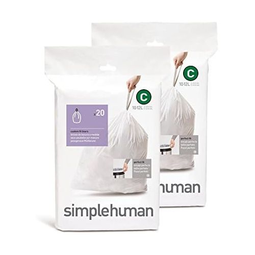 심플휴먼 [아마존베스트]Simplehuman simplehuman Custom Fit Trash Can Liner C, 10 Liters / 2.6 Gallons, 20 Count (Pack of 2)