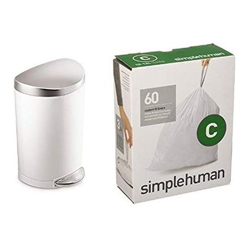 심플휴먼 [아마존베스트]Simplehuman simplehuman 10 litre semi-round step can white steel | stainless steel lid + code C 60 pack liners