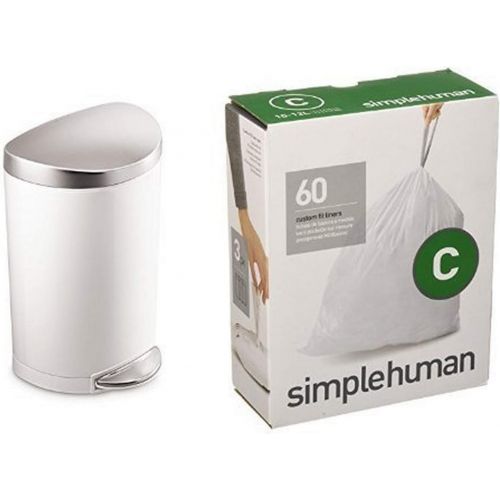 심플휴먼 [아마존베스트]Simplehuman simplehuman 10 litre semi-round step can white steel | stainless steel lid + code C 60 pack liners