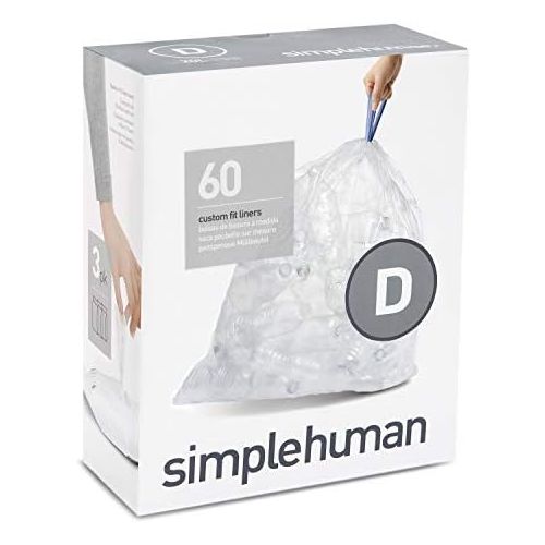 심플휴먼 [아마존베스트]Simplehuman simplehuman Code D Custom Fit Clear Can Liner, 3 Refill Packs (60 Count), 20 L / 5.2 Gal Recycling Trash Bag