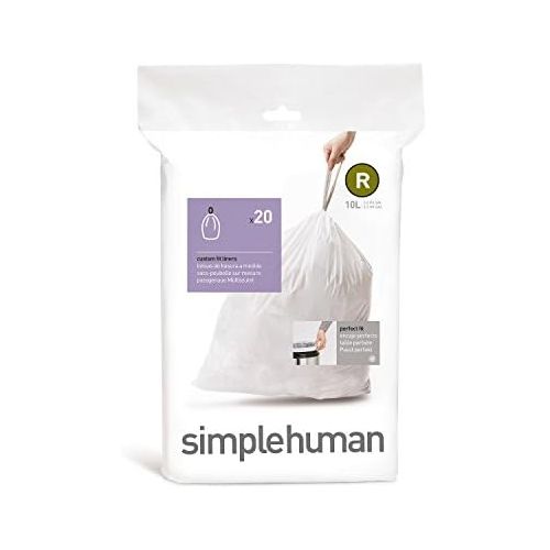 심플휴먼 [아마존베스트]Simplehuman simplehuman Code R Custom Fit Drawstring Trash Bags, 10 L / 2.6 Gallon, 1 Refill Pack (20 Count)