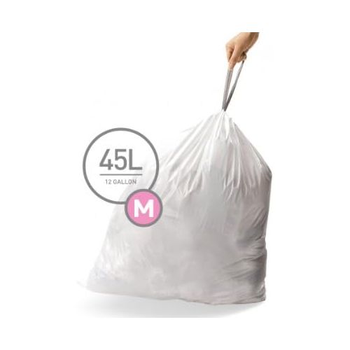 심플휴먼 [아마존베스트]Simplehuman simplehuman Code M Custom Fit Liners, Tall Kitchen Extra Strong Trash Bag, 45 Liter/12 Gallon, 12 Refill Packs (240 Count)