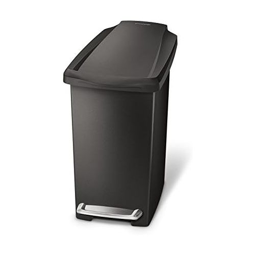 심플휴먼 [아마존베스트]Simplehuman simplehuman 10 Liter / 2.6 Gallon Compact Slim Bathroom or Office Step Trash Can, Black Plastic