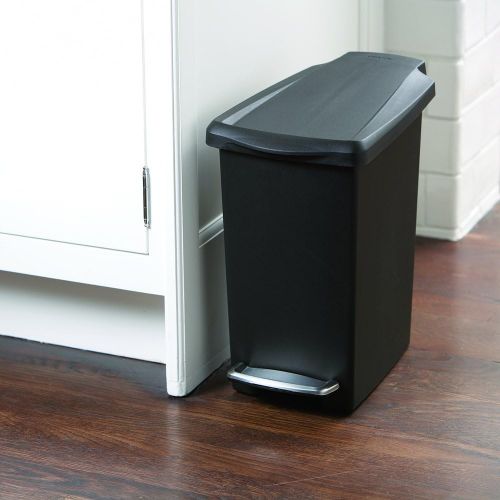 심플휴먼 [아마존베스트]Simplehuman simplehuman 10 Liter / 2.6 Gallon Compact Slim Bathroom or Office Step Trash Can, Black Plastic