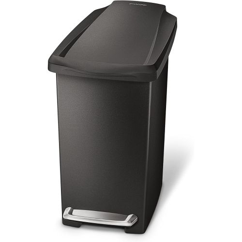 심플휴먼 [아마존베스트]Simplehuman simplehuman 10 Liter / 2.6 Gallon Compact Slim Bathroom or Office Step Trash Can, Black Plastic