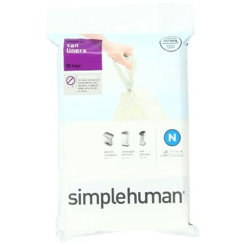 심플휴먼 [아마존베스트]Simplehuman simplehuman Custom Fit Trash Can Liner N, 45 Liters / 12 Gallons, 20-Count (Pack of 2)