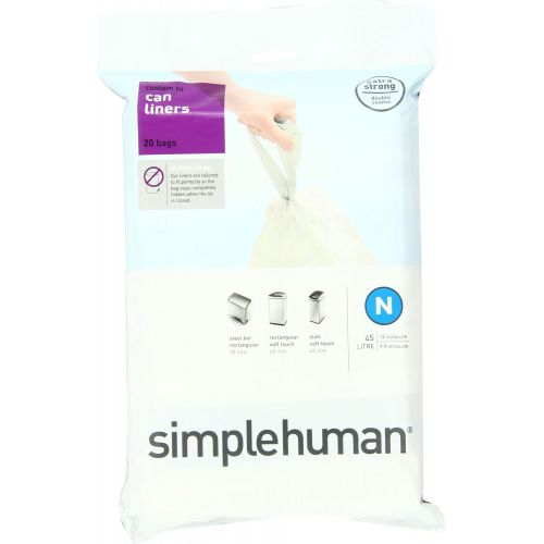 심플휴먼 [아마존베스트]Simplehuman simplehuman Custom Fit Trash Can Liner N, 45 Liters / 12 Gallons, 20-Count (Pack of 2)