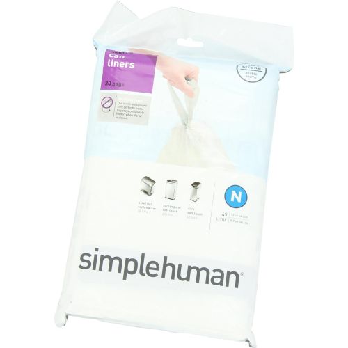 심플휴먼 [아마존베스트]Simplehuman simplehuman Custom Fit Trash Can Liner N, 45 Liters / 12 Gallons, 20-Count (Pack of 2)