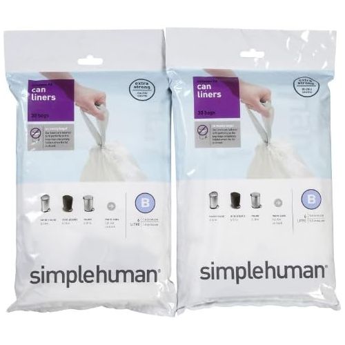 심플휴먼 [아마존베스트]Simplehuman simplehuman Custom Fit Trash Can Liner B, White - White - 30 ct - 2 pk