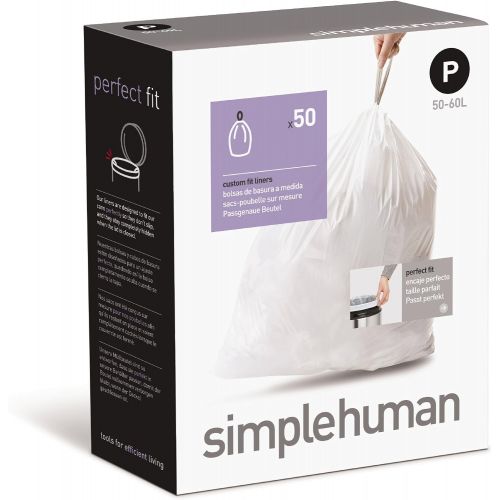 심플휴먼 [아마존베스트]Simplehuman simplehuman Custom Fit Trash Can Liner P, 50-60 L / 14.5-16 Gal, 50-Count Box