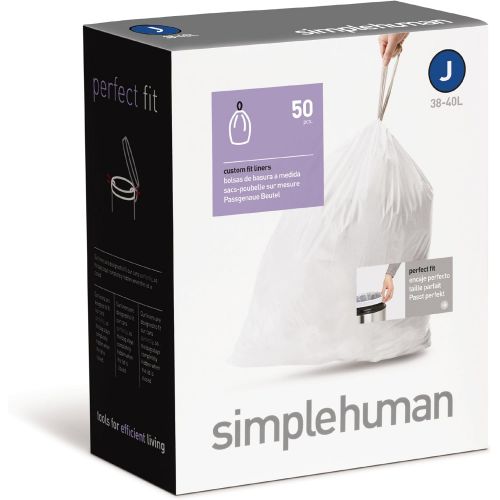 심플휴먼 [아마존베스트]Simplehuman simplehuman Custom Fit Trash Can Liner J, 30-40 L / 10-10.5 Gal, 50-Count Box