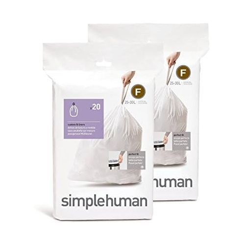 심플휴먼 [아마존베스트]Simplehuman simplehuman Custom Fit Trash Can Liner F, 25 Liters / 6.5 Gallons, 20 Count (Pack of 2)