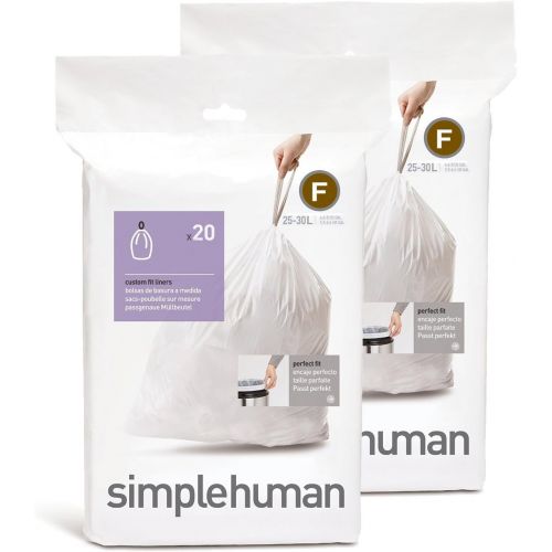 심플휴먼 [아마존베스트]Simplehuman simplehuman Custom Fit Trash Can Liner F, 25 Liters / 6.5 Gallons, 20 Count (Pack of 2)