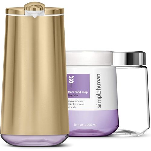 심플휴먼 [아마존베스트]Simplehuman simplehuman Polished Foam Sensor Pump with Lavender Soap Refillable Cartridge, High-Grade Brass Stainless Steel