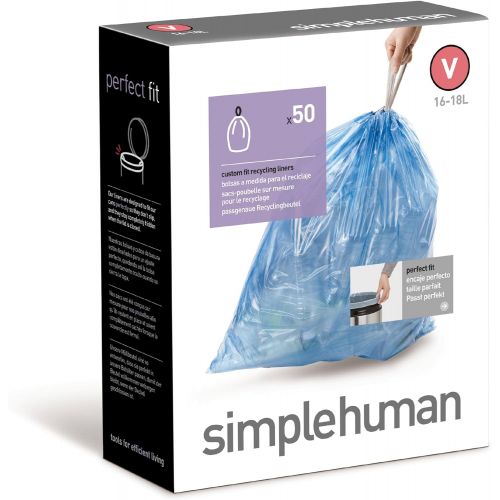 심플휴먼 [아마존베스트]Simplehuman simplehuman Custom Fit Trash Can Recycling Liner V, 16-18 L/ 4.2-4.8 Gal, 50-Count Box