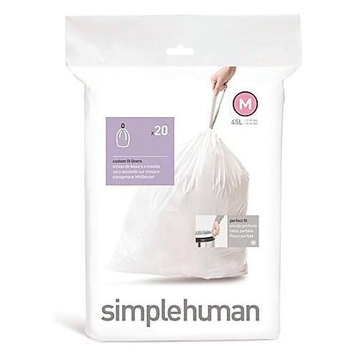 심플휴먼 [아마존베스트]Simplehuman Bin Trash Can Bags Liners New 45l Litres Size M Box Pack of 20