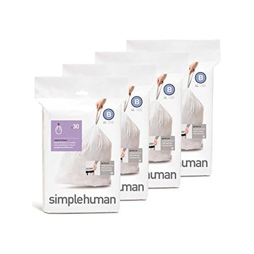 심플휴먼 [아마존베스트]Simplehuman simplehuman Custom Fit Trash Can Liner B, 6 Liters / 1.6 Gallons, 30-Count (Pack of 4)