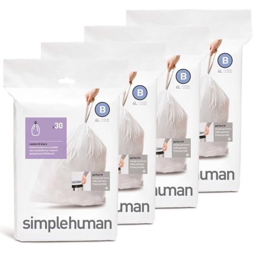 심플휴먼 [아마존베스트]Simplehuman simplehuman Custom Fit Trash Can Liner B, 6 Liters / 1.6 Gallons, 30-Count (Pack of 4)