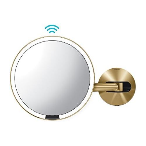 심플휴먼 [아마존베스트]Simplehuman simplehuman Sensor Lighted Makeup Vanity Mirror 8 Round Wall Mount, 5X Magnification, Hard-Wired (100-240v), Brass Stainless Steel