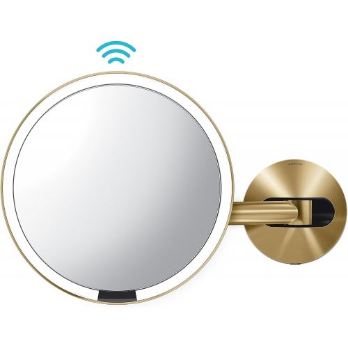 심플휴먼 [아마존베스트]Simplehuman simplehuman Sensor Lighted Makeup Vanity Mirror 8 Round Wall Mount, 5X Magnification, Hard-Wired (100-240v), Brass Stainless Steel