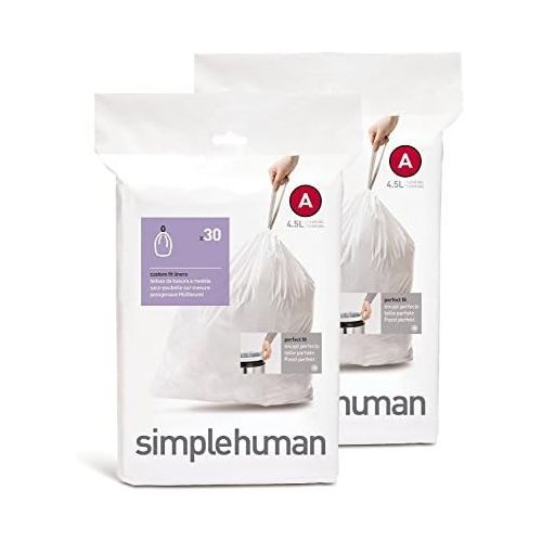 심플휴먼 [아마존베스트]Simplehuman simplehuman Custom Fit Trash Can Liner A, 4.5 Liters / 1.2 Gallons, 30-Count (Pack of 2)