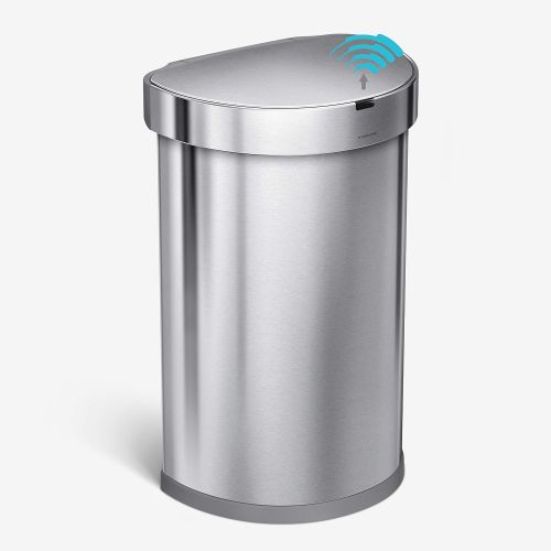 심플휴먼 [아마존베스트]Simplehuman simplehuman 45 Liter / 12 Gallon Stainless Steel Semi-Round Sensor Can, Touchless Automatic Trash Can