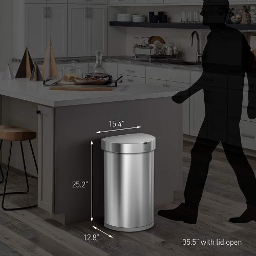 심플휴먼 [아마존베스트]Simplehuman simplehuman 45 Liter / 12 Gallon Stainless Steel Semi-Round Sensor Can, Touchless Automatic Trash Can