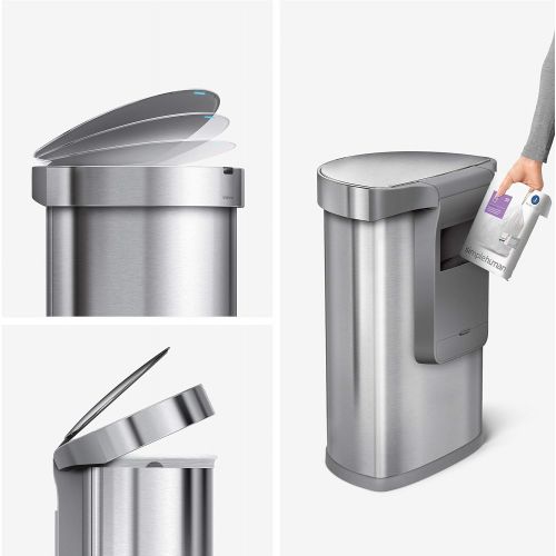 심플휴먼 [아마존베스트]Simplehuman simplehuman 45 Liter / 12 Gallon Stainless Steel Semi-Round Sensor Can, Touchless Automatic Trash Can