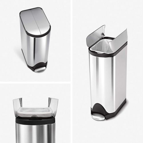 심플휴먼 [아마존베스트]Simplehuman simplehuman 30 Liter / 8 Gallon Stainless Steel Butterfly Lid Kitchen Step Trash Can, Brushed Stainless Steel