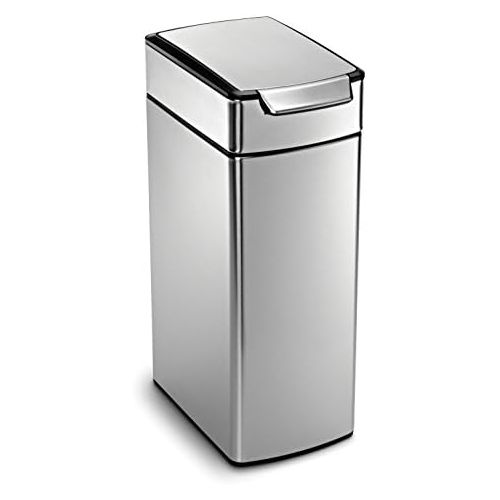 심플휴먼 [아마존베스트]Simplehuman simplehuman 40 Liter / 10.6 Gallon Stainless Steel Slim Touch-Bar Kitchen Trash Can, Brushed Stainless Steel