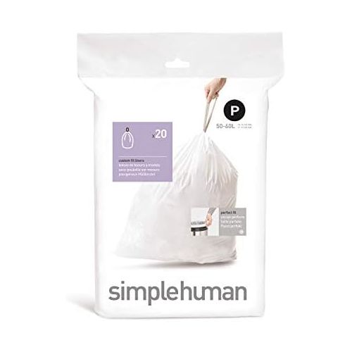 심플휴먼 [아마존베스트]Simplehuman simplehuman Code P Custom Fit Drawstring Trash Bags, 50 -60 L / 13-16 Gallon, 1 Refill Pack (20 Count)