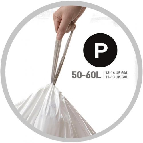 심플휴먼 [아마존베스트]Simplehuman simplehuman Code P Custom Fit Drawstring Trash Bags, 50 -60 L / 13-16 Gallon, 1 Refill Pack (20 Count)
