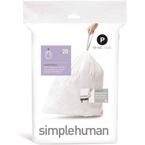 심플휴먼 [아마존베스트]Simplehuman simplehuman Code P Custom Fit Drawstring Trash Bags, 50 -60 L / 13-16 Gallon, 1 Refill Pack (20 Count)