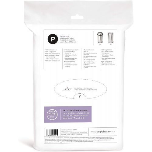 심플휴먼 [아마존베스트]Simplehuman simplehuman Code P Custom Fit Drawstring Trash Bags, 50 -60 L / 13-16 Gallon, 1 Refill Pack (20 Count)