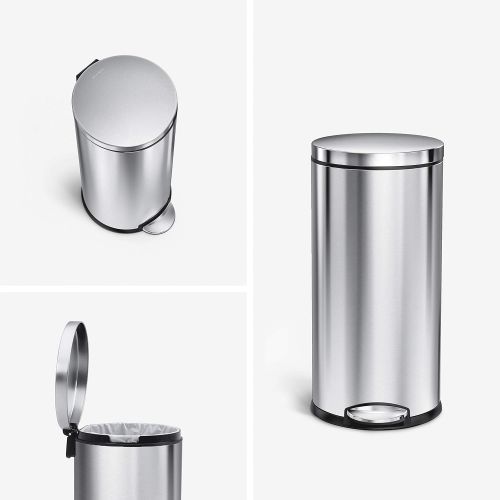 심플휴먼 [아마존베스트]Simplehuman simplehuman 30 Liter / 8 Gallon Round Step Trash Can, Brushed Stainless Steel