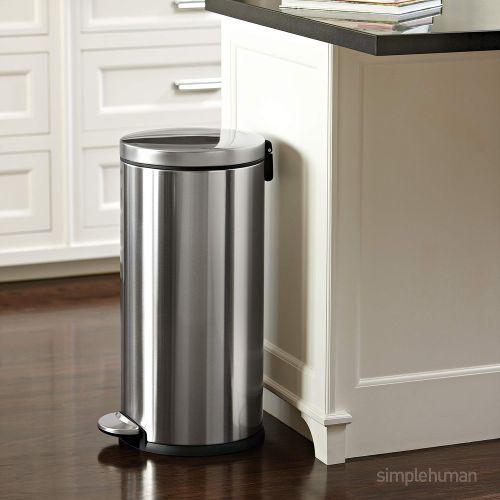 심플휴먼 [아마존베스트]Simplehuman simplehuman 30 Liter / 8 Gallon Round Step Trash Can, Brushed Stainless Steel