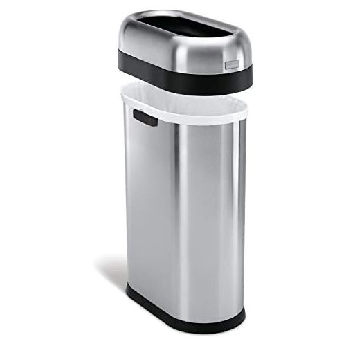 심플휴먼 [아마존베스트]Simplehuman simplehuman 50 Liter / 13.2 Gallon Slim Open Top Trash Can Commercial Grade, Heavy Gauge Brushed Stainless Steel