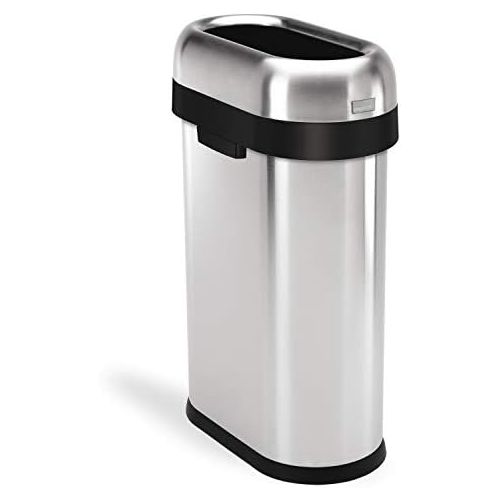 심플휴먼 [아마존베스트]Simplehuman simplehuman 50 Liter / 13.2 Gallon Slim Open Top Trash Can Commercial Grade, Heavy Gauge Brushed Stainless Steel