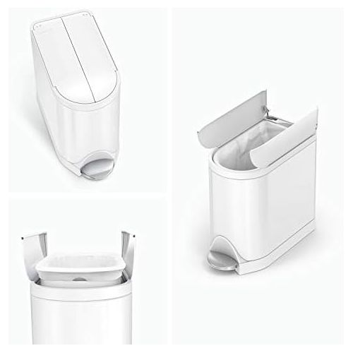 심플휴먼 [아마존베스트]Simplehuman simplehuman 10 Liter / 2.6 Gallon Butterfly Lid Bathroom Step Trash Can, White Steel