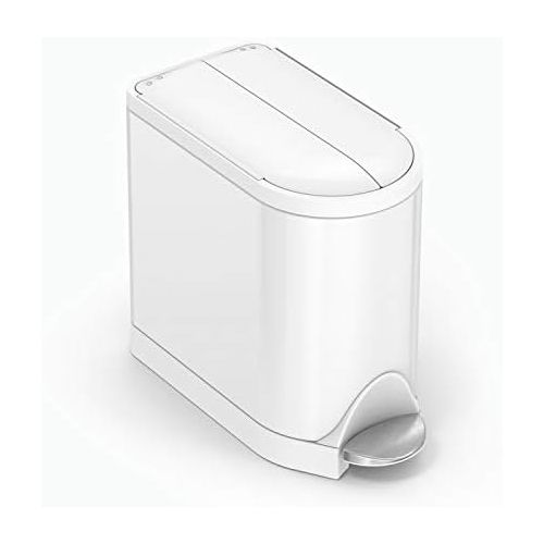 심플휴먼 [아마존베스트]Simplehuman simplehuman 10 Liter / 2.6 Gallon Butterfly Lid Bathroom Step Trash Can, White Steel