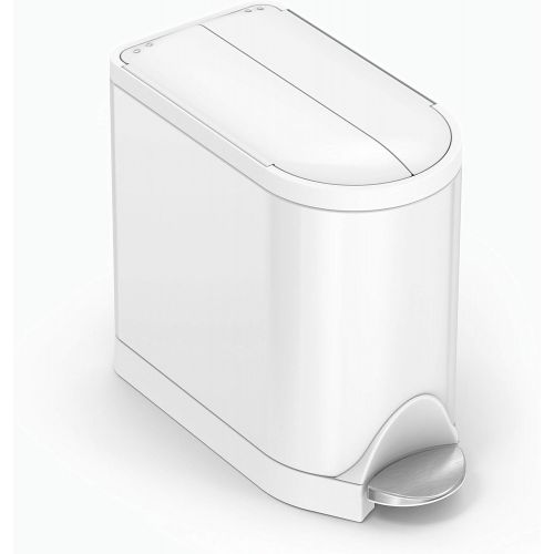 심플휴먼 [아마존베스트]Simplehuman simplehuman 10 Liter / 2.6 Gallon Butterfly Lid Bathroom Step Trash Can, White Steel